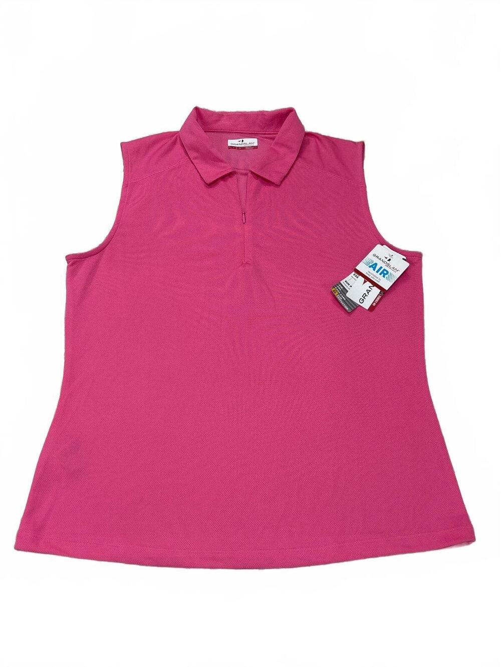 Grand Slam Performance Sleeveless Polo Shirt in Pink, Size Large